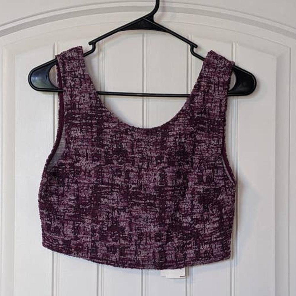 Free Press Marble Knit Crop‎ Top Purple Large Juniors Tank Scoop Cropped Casual